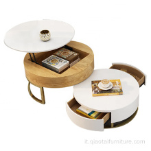 Tavolini da caffè rotondi in legno dorato di lusso ad incastro